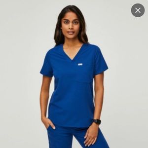 FIGS Electric Blue Catarina - One-Pocket Scrub Top and High-Waisted Zamora Pants